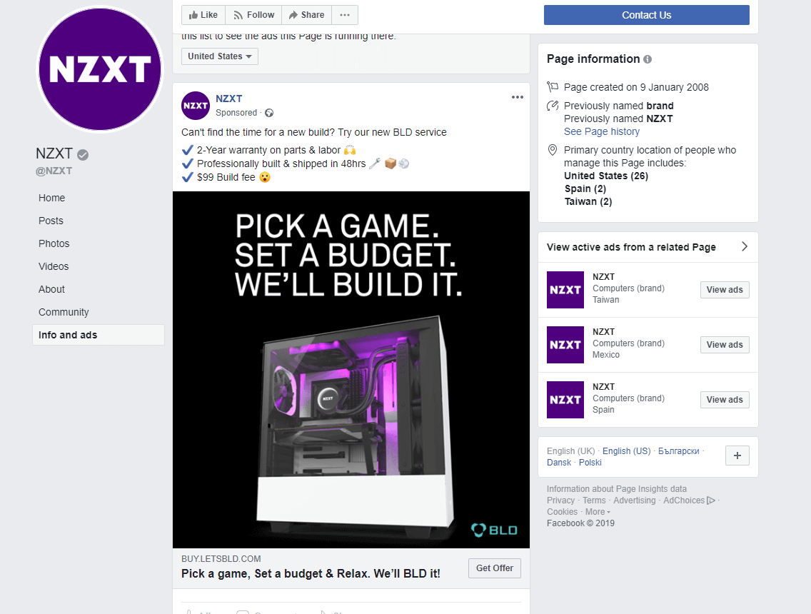 nzxt company example using push strategies on social media for their outbound build a pc campaign company example number 2