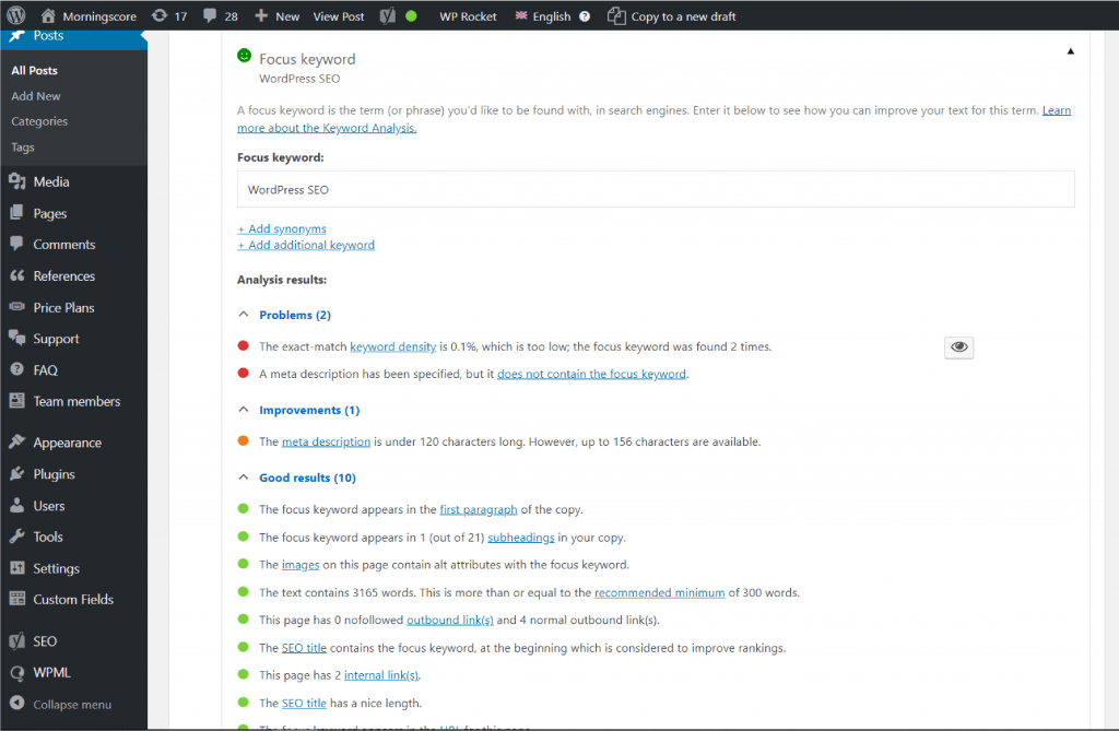 Yoast SEO's focus keyword and keyword analysis for keyword related issues in WordPress SEO