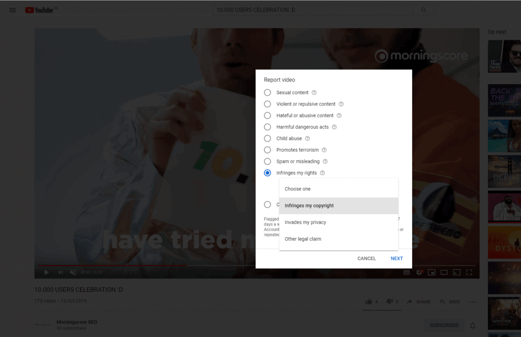 youtube copyright complaint copyright infringement 1 - Morningscore SEO tool