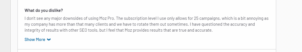 moz pro pricing plans user feedback review 3