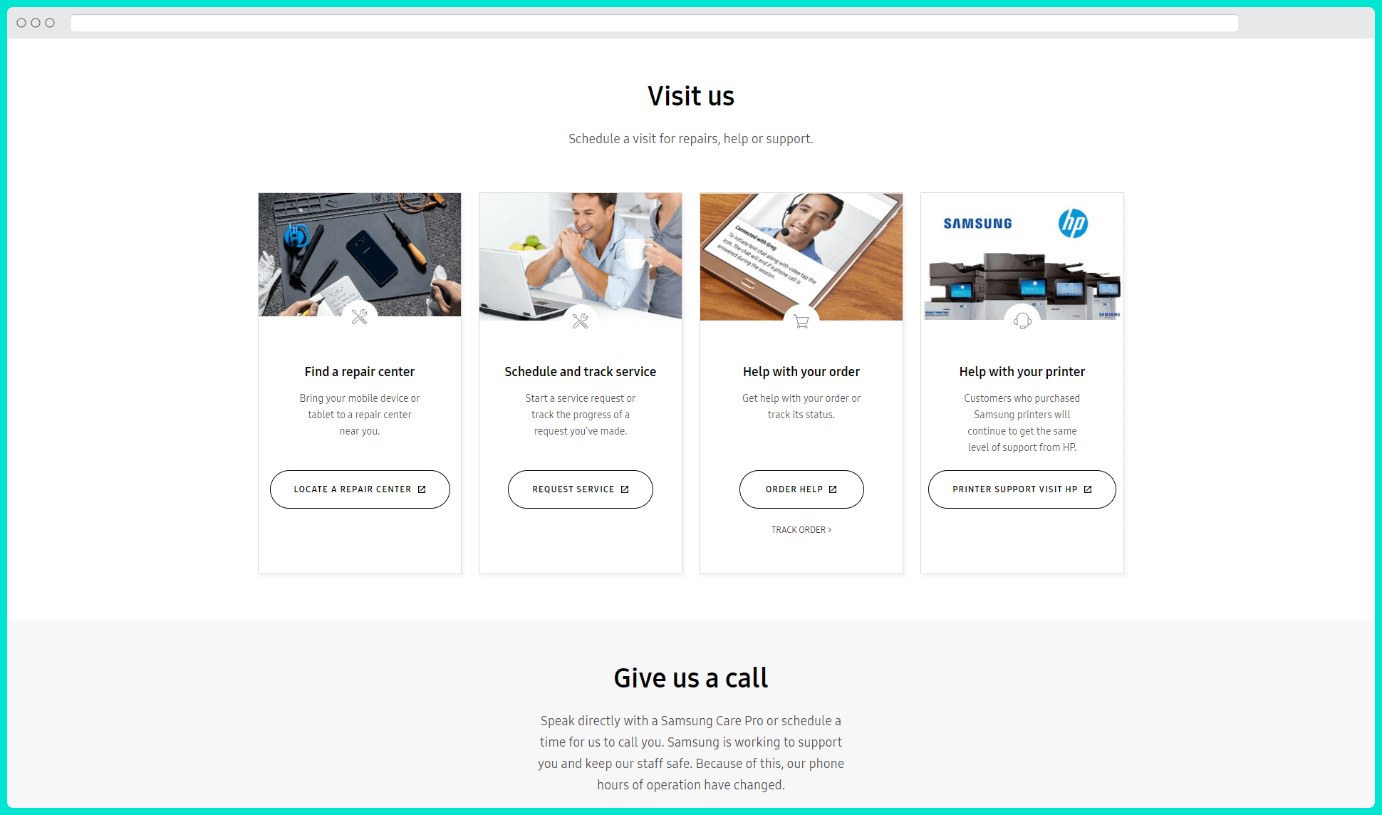 samsung contact page seo example other CTA services