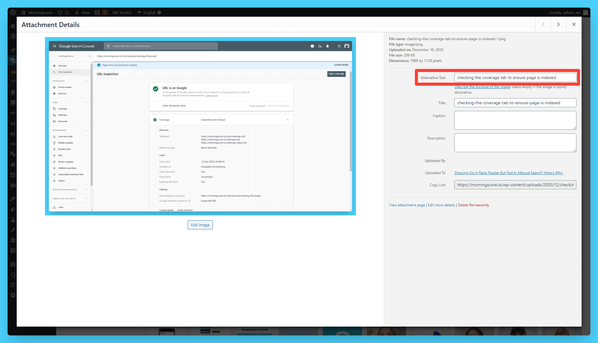 adding alt text wordpress attachment details field