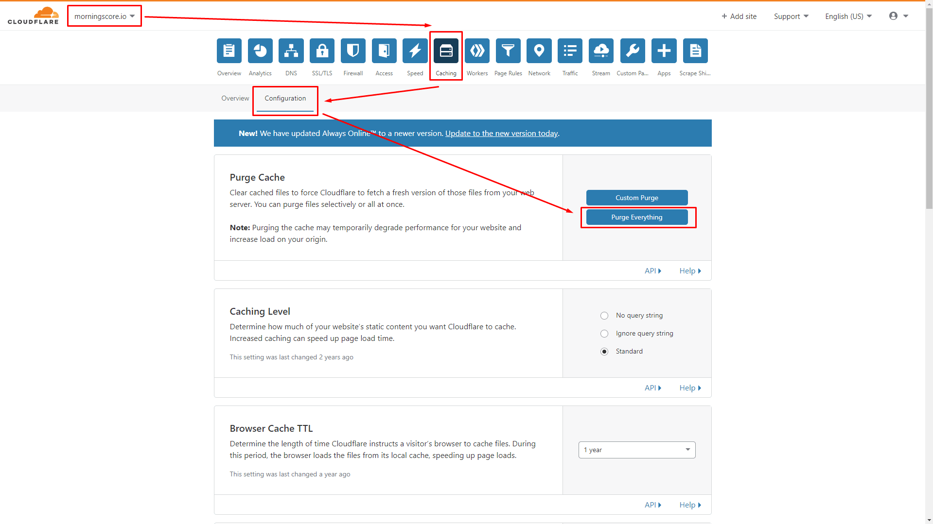 fixing alt tags not showing step 2 clearing cache cloudflare example