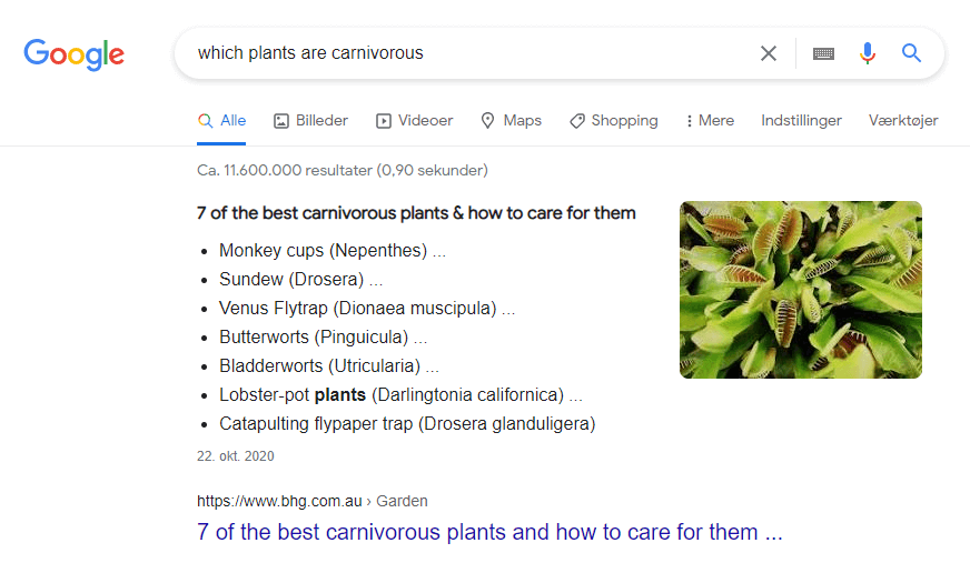 title tag eksempel 1 informativ forespørgsel om, hvilke planter der er kødædende