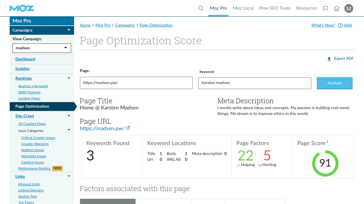 moz dansk test - Morningscore SEO tool