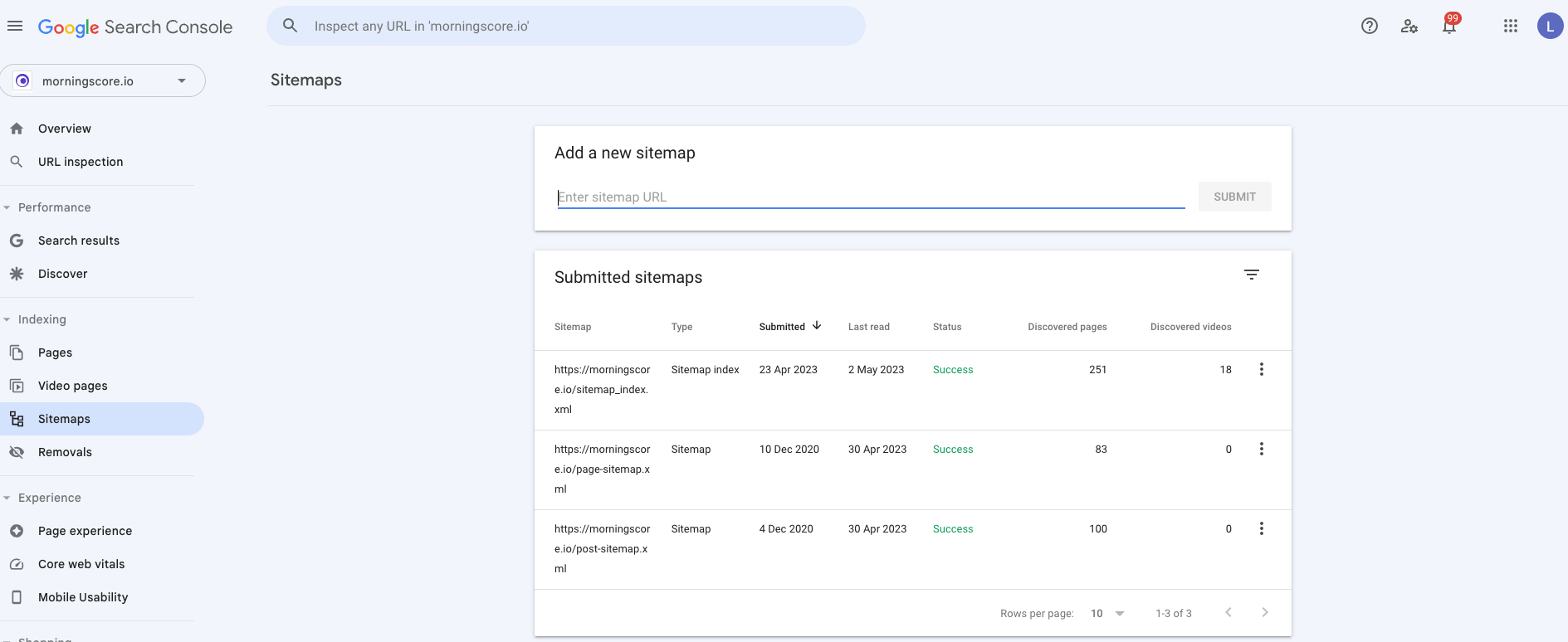 Add your XML sitemap in Search Console