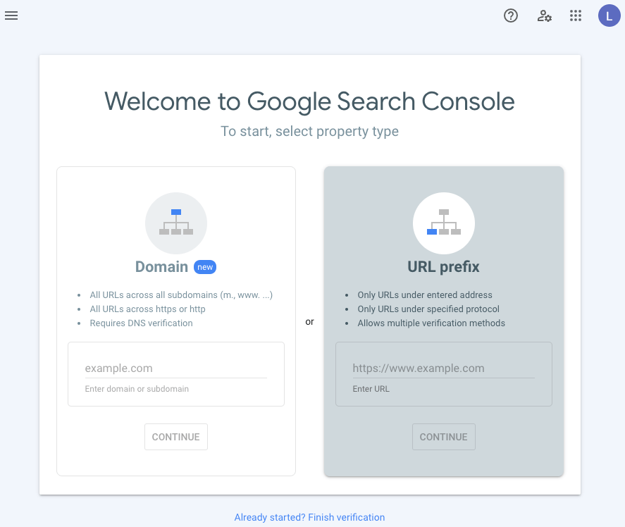 Search Console frontpage setup 