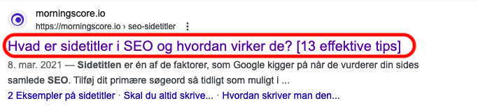 Eksempel på en sidetitel i Google SERP