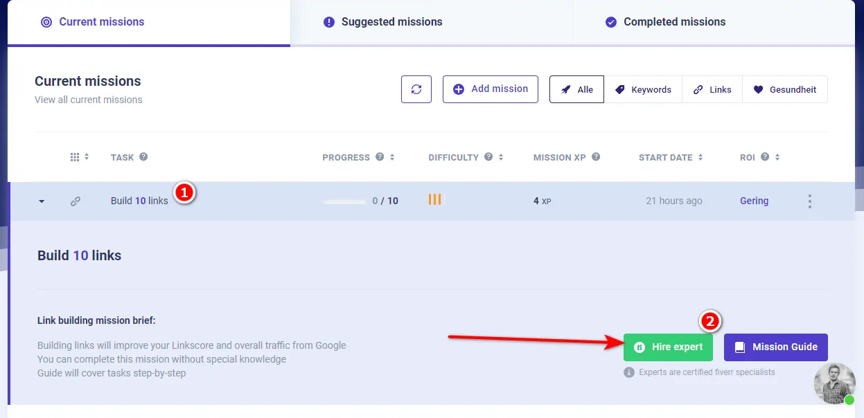 SEO Missions in Morningscore for Freelancers 1 - Morningscore SEO tool