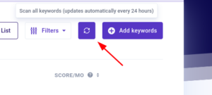 Knop om zoekwoorden onmiddellijk te scannen en dagelijkse updates te ontvangen.