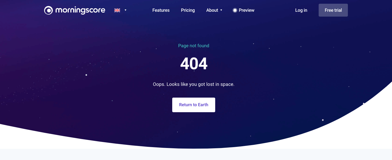A 404 not found-page on Morningscore