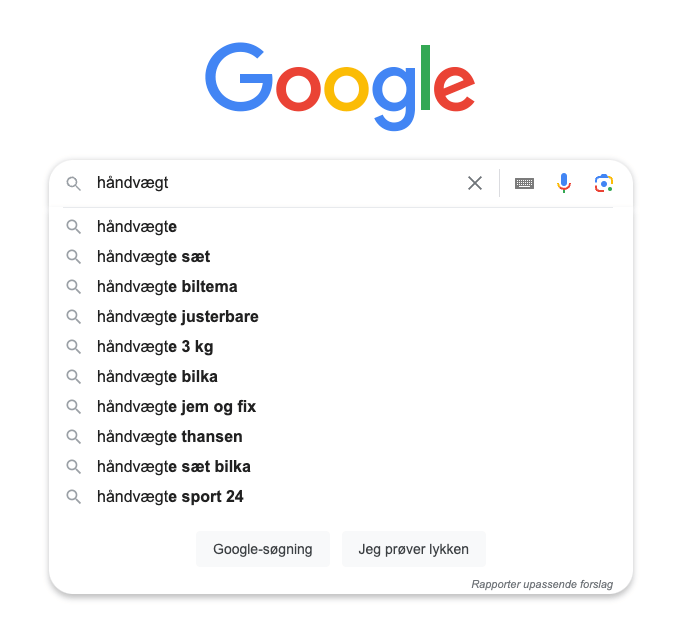 Google forslag til søgeord