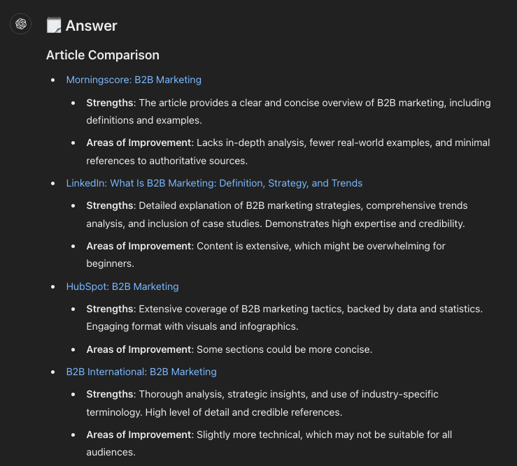 Compare content according to Googles guidelines