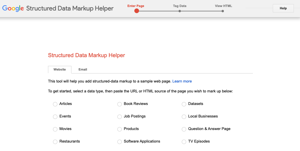 Google Data Markup Helper interface