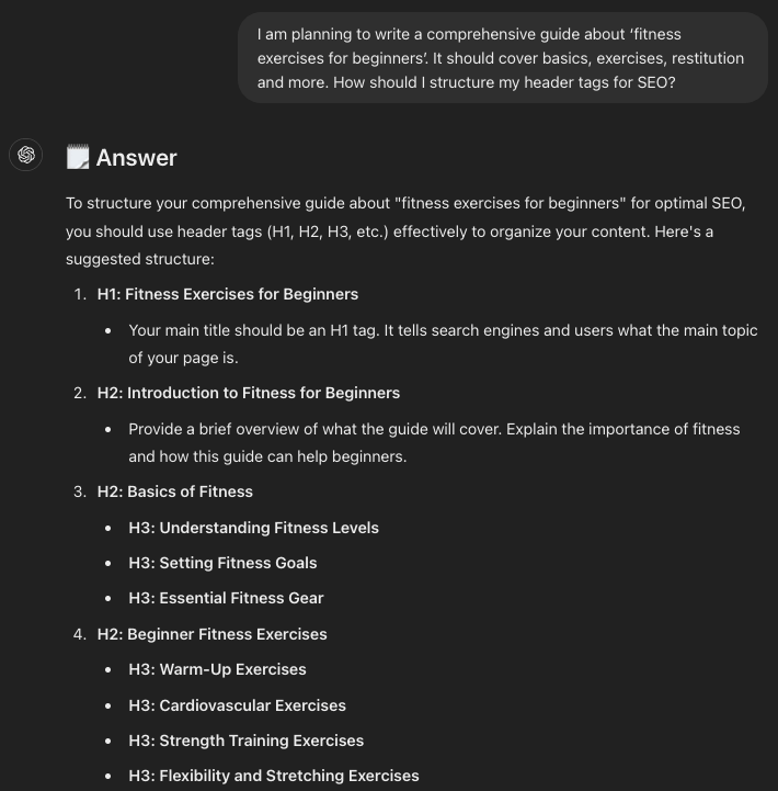ChatGPT creates SEO headers and content outlines