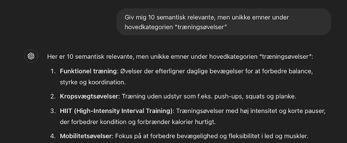 ChatGPT prompt til semantisk søgeordsresearch