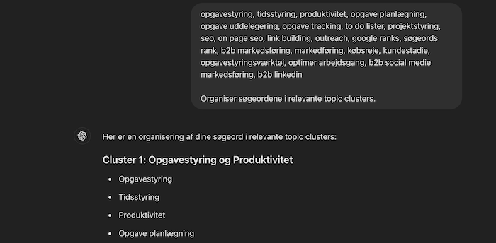 Lav topic clusters med ChatGPT