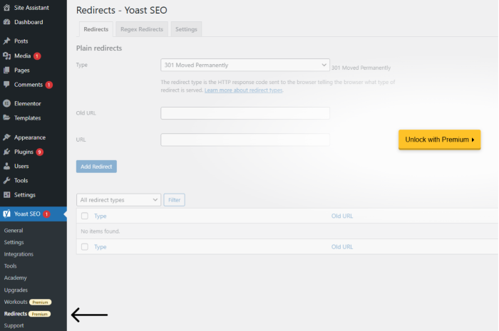 yoast redirect guide english wordpress