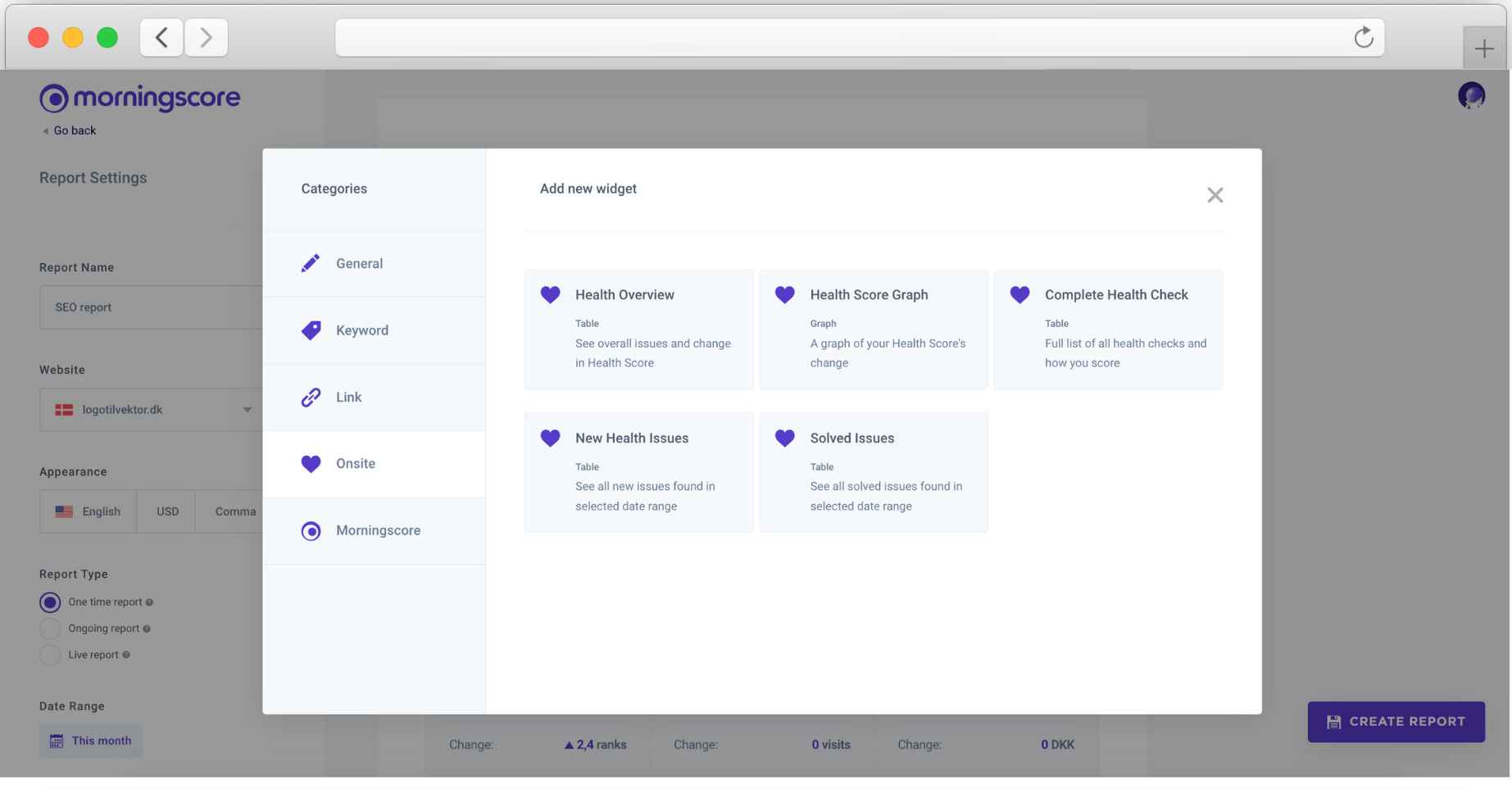 Morningscore add by widget report seo reporting