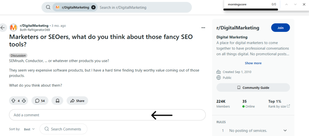 Morningscore make a comment on reddit