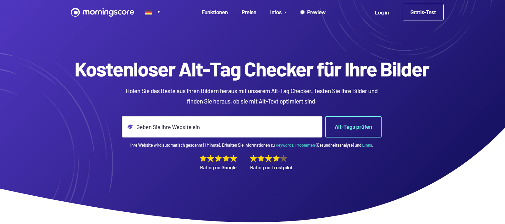 Alt-Tag Checker auf der Morningscore-Website