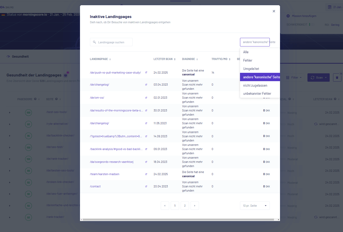 Wenn Sie in der Morgenszene zu Alle zu canonical tags gehen