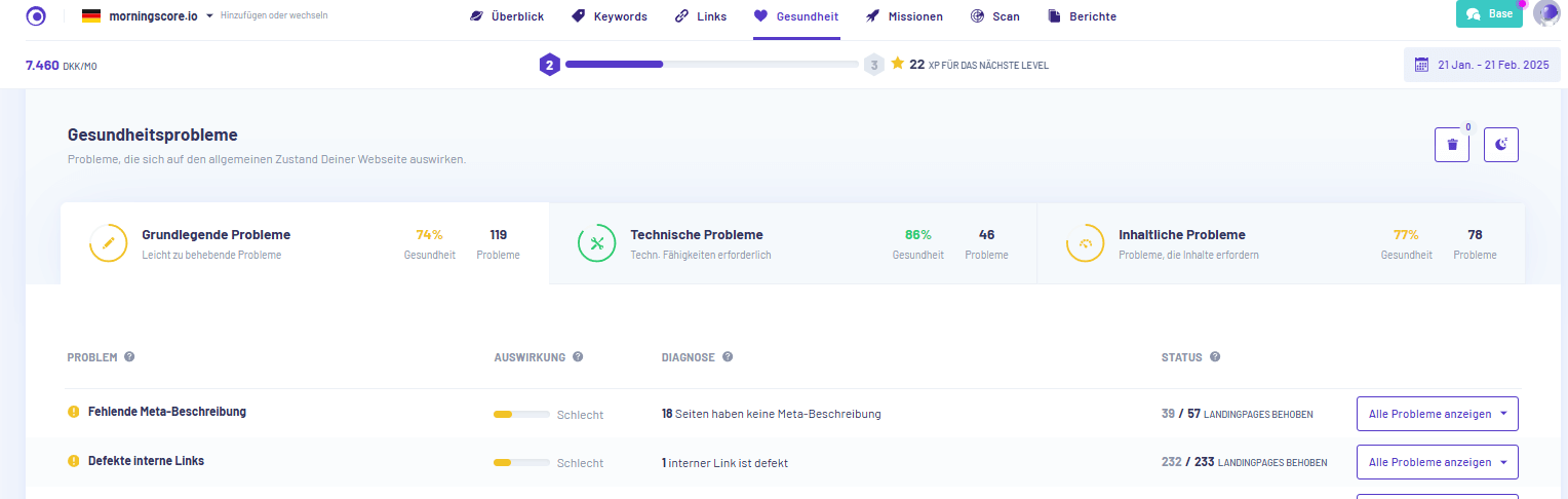 So finden Sie die Grundlegende Probleme unter Gesundheit in morningscore