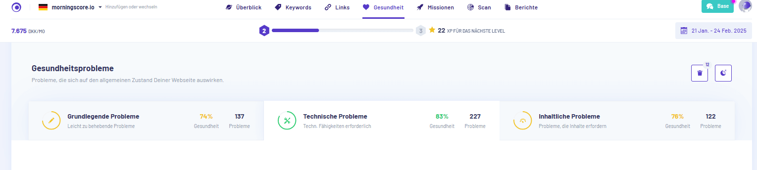 Überprüfung auf Heading-Tags in morningscore