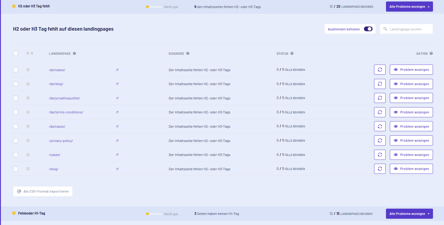 Morningscore-Anleitung zur Behebung von Problemen mit Heading tags