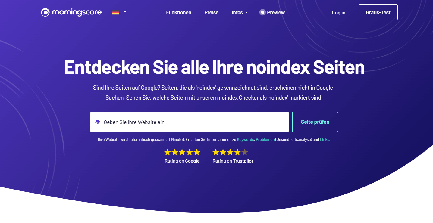 Werkzeug zur Überprüfung von noindex tag checker im Morningscore