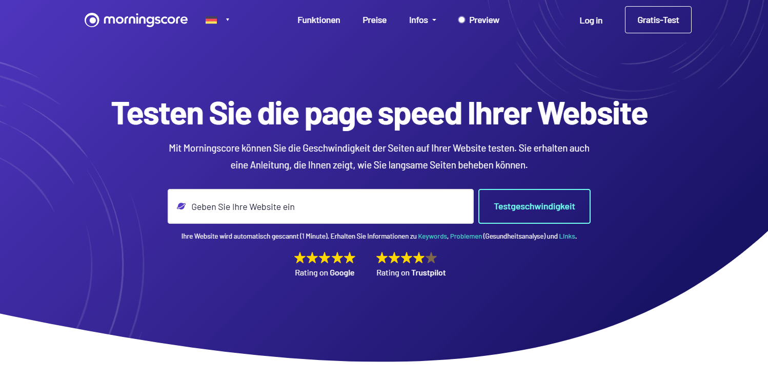 Werkzeug zur Überprüfung von website speed in Morningscore