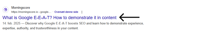 Side title / titile tag til seo tjekliste. Morningscore atrikel på SERPen