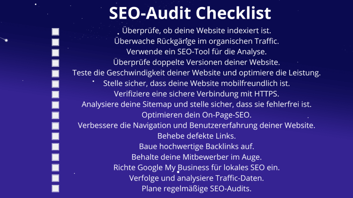 Wie man ein SEO-Audit durchführt checkliste. 