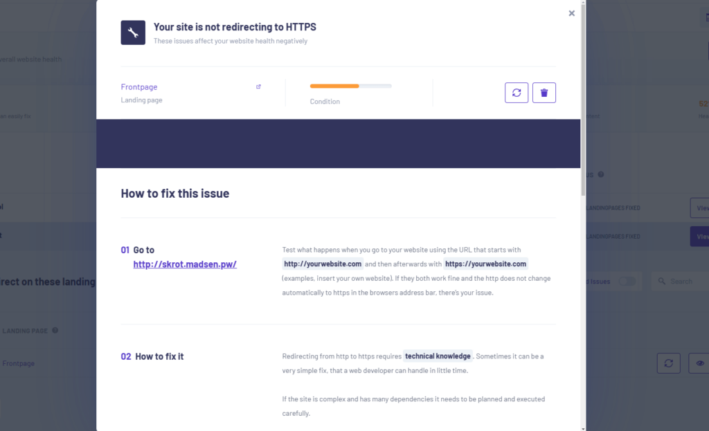 How to fix missing ssl in morningscore for SEO audit