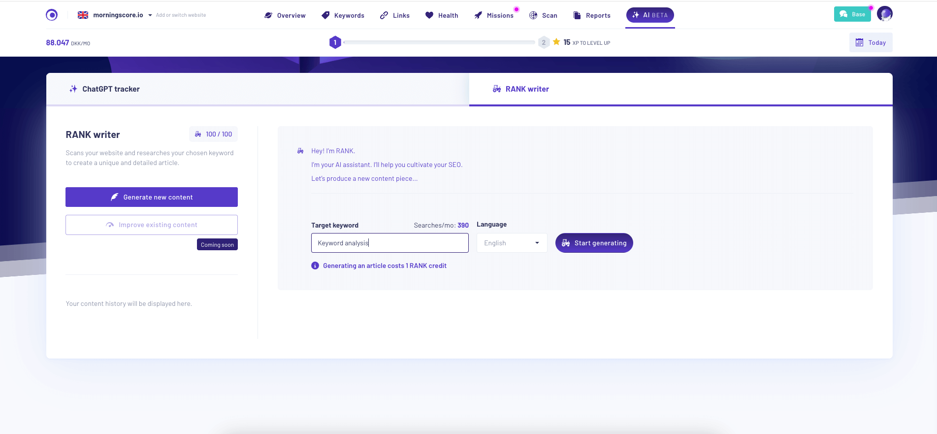 RANK AI content assistant overview