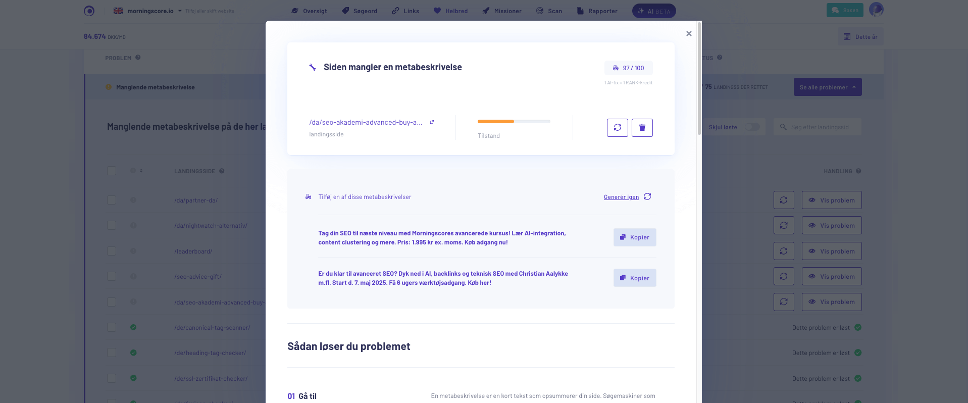 Løs on-page problemer automatisk med AI