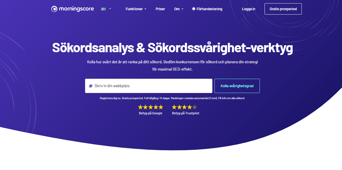 Sökordssvårighet-verktyg i morningscore