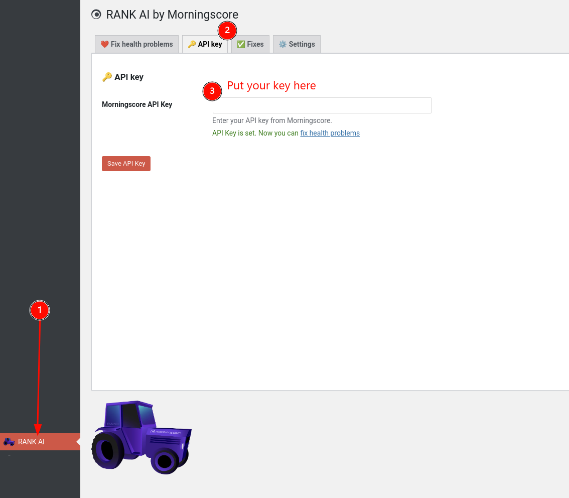 add key wp plugin rank - Morningscore SEO tool