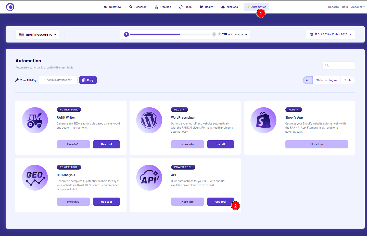 Morningscore tool: How to get API Key