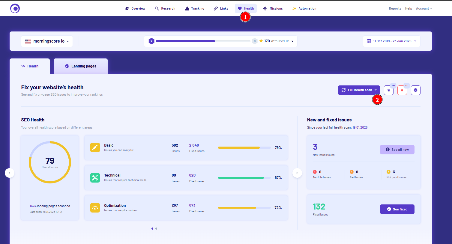 Morningscore Tool: Start a full health scan of your website