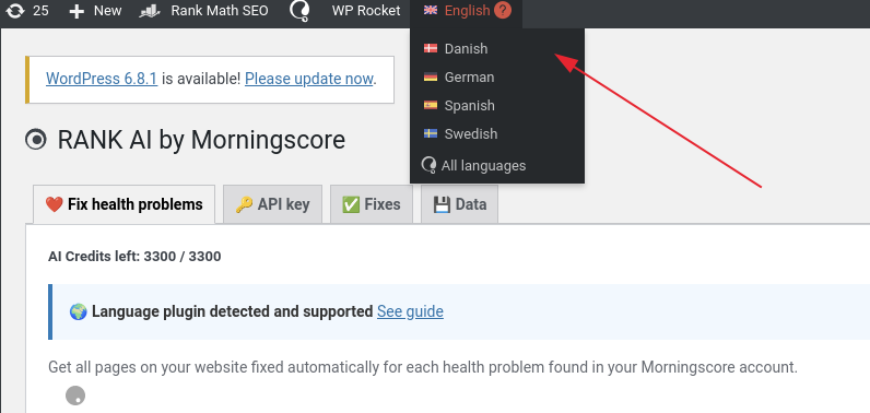 language switch rank ai - Morningscore SEO tool