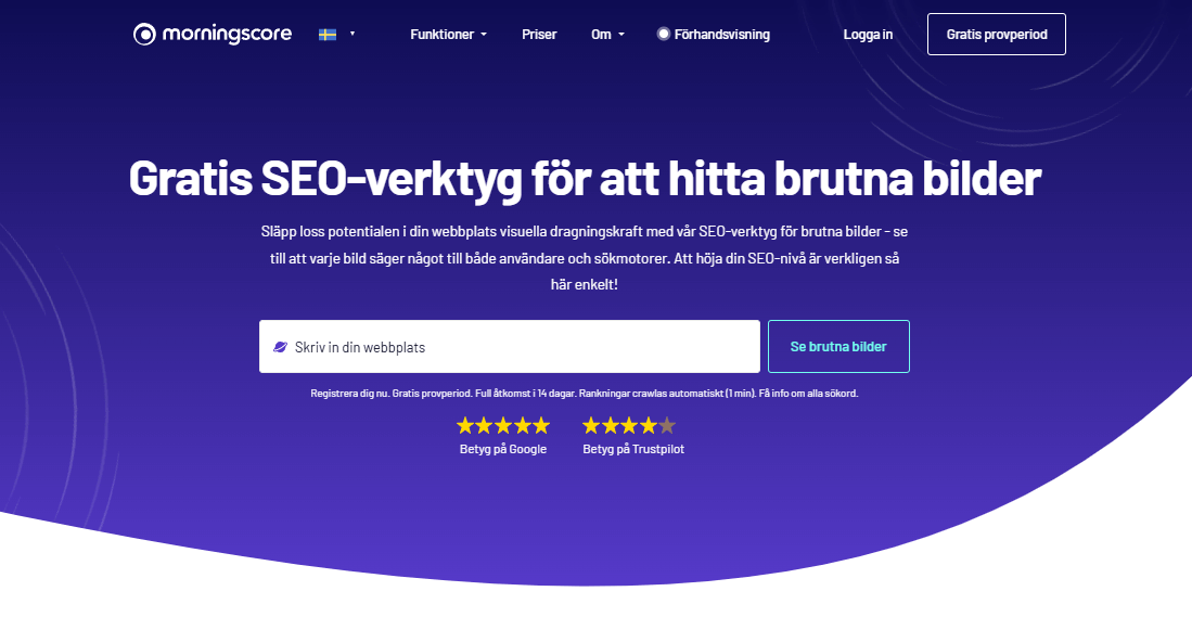 seo verktyg for kontroll av brutna bilder - Morningscore SEO tool