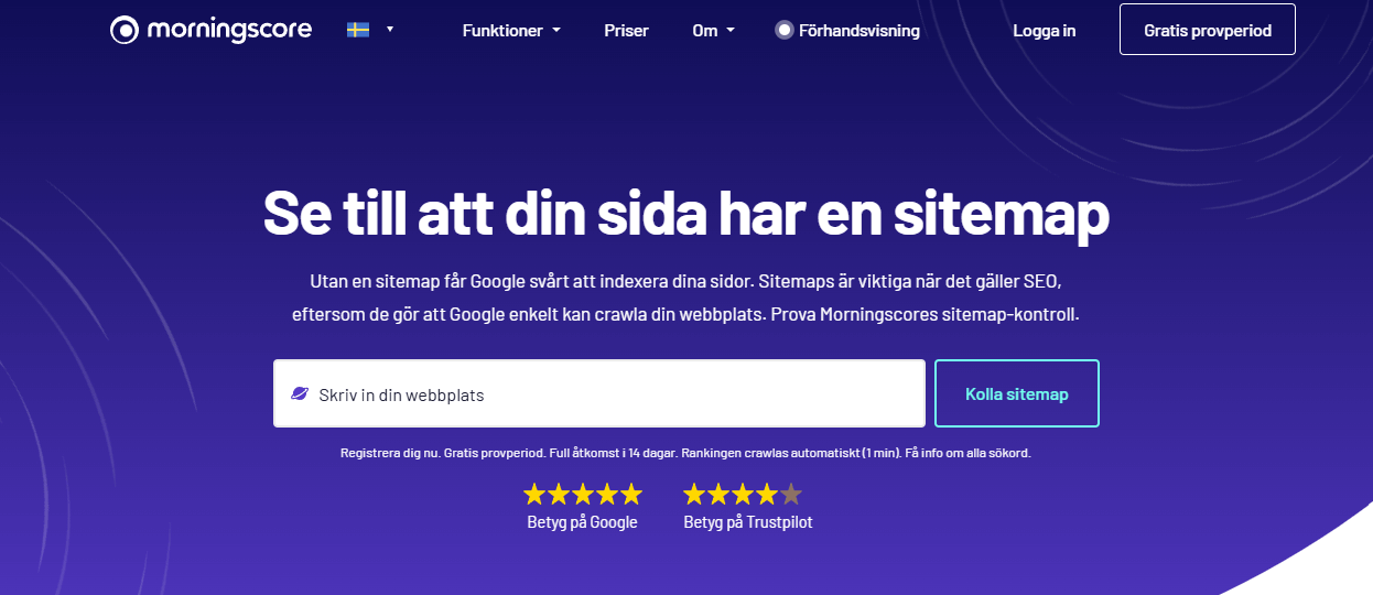 sitemap-kontroll i morningscore