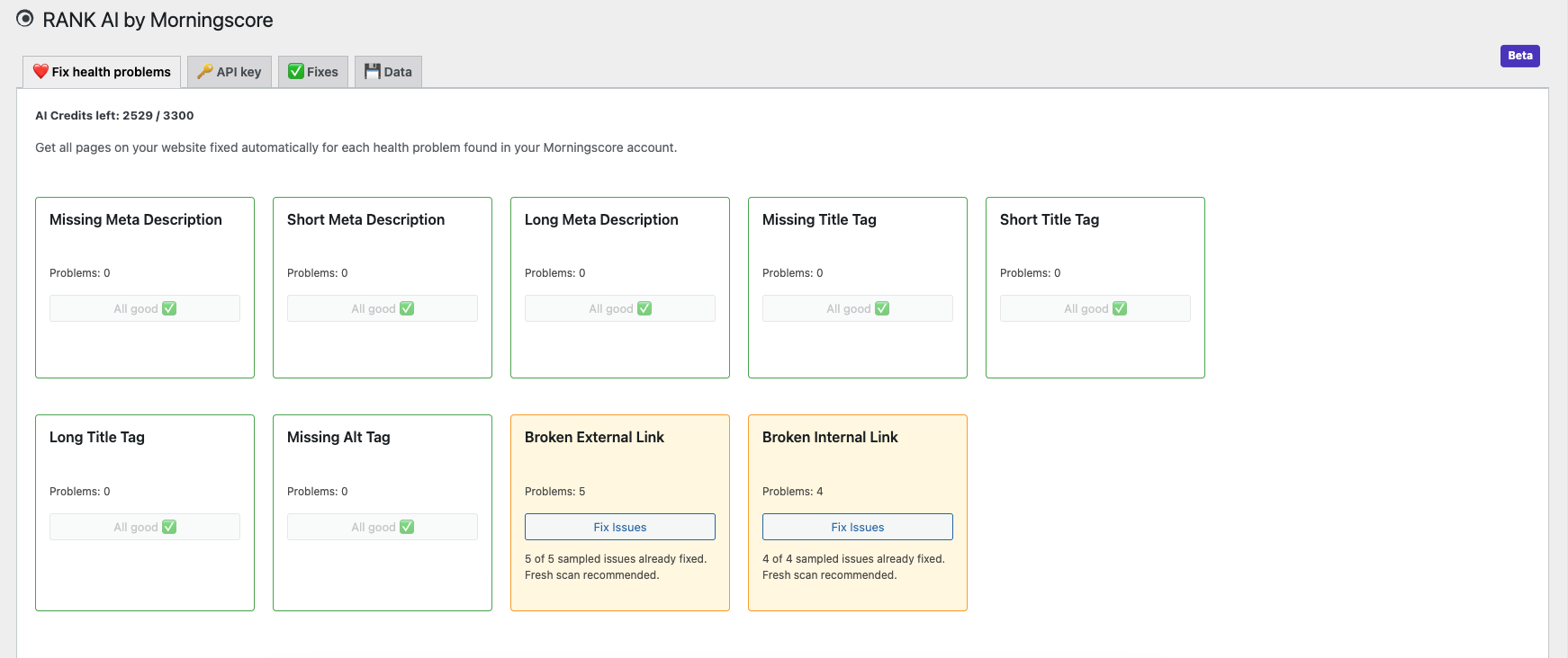 Rank AI SEO automation plugin for Wordpress interface