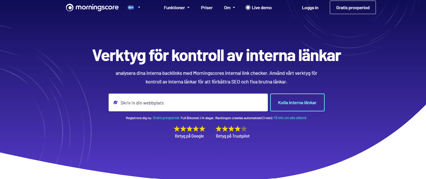 Verktyg för kontroll av interna länkar (internal link checker) sidar i morningscore