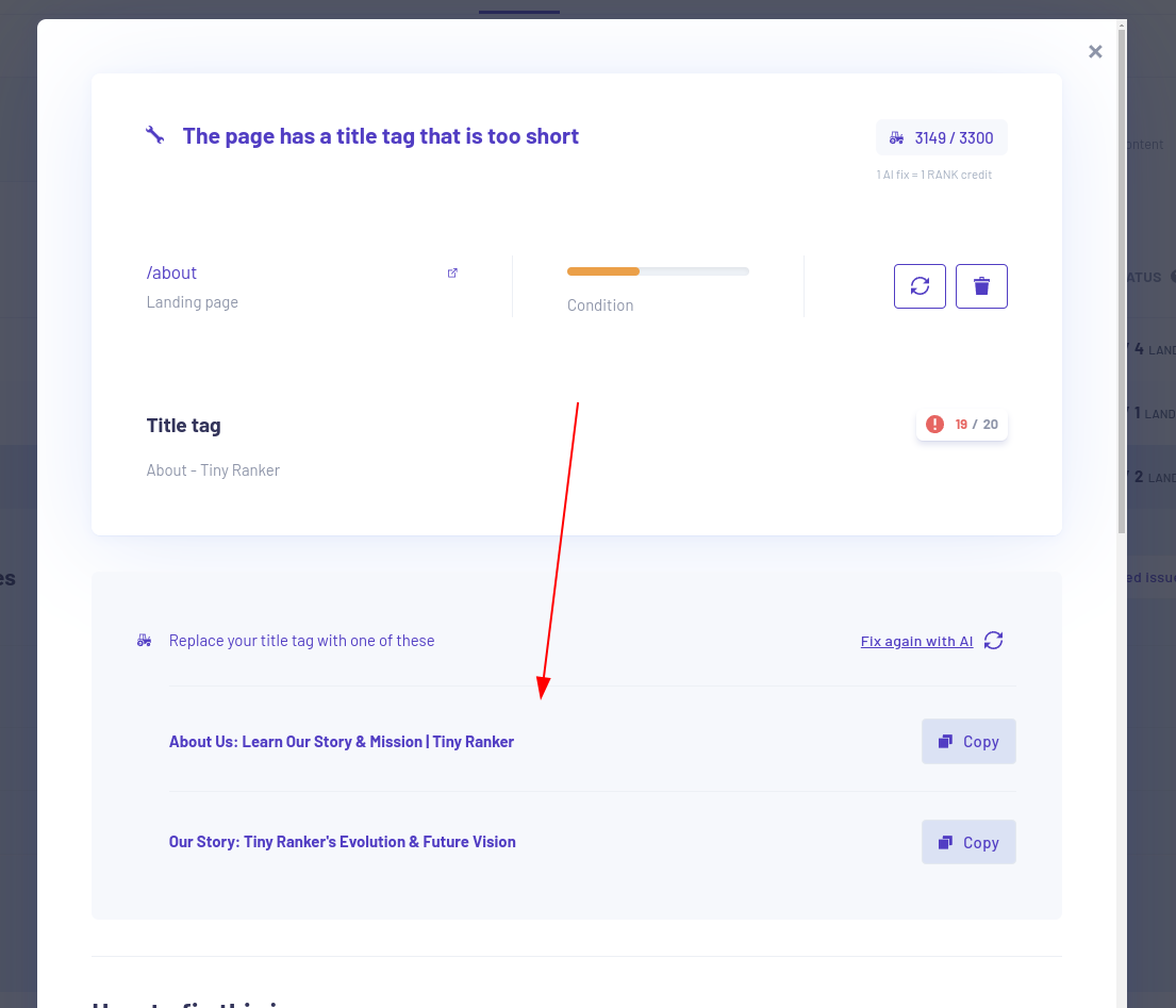 ai fix suggsted title tag - Morningscore SEO tool