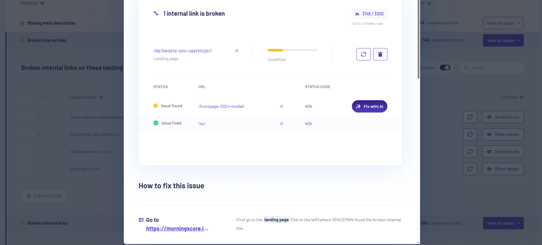 Fix internal link issues in morningscore
