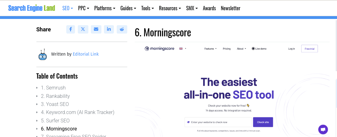 link seo tool review - Morningscore SEO tool