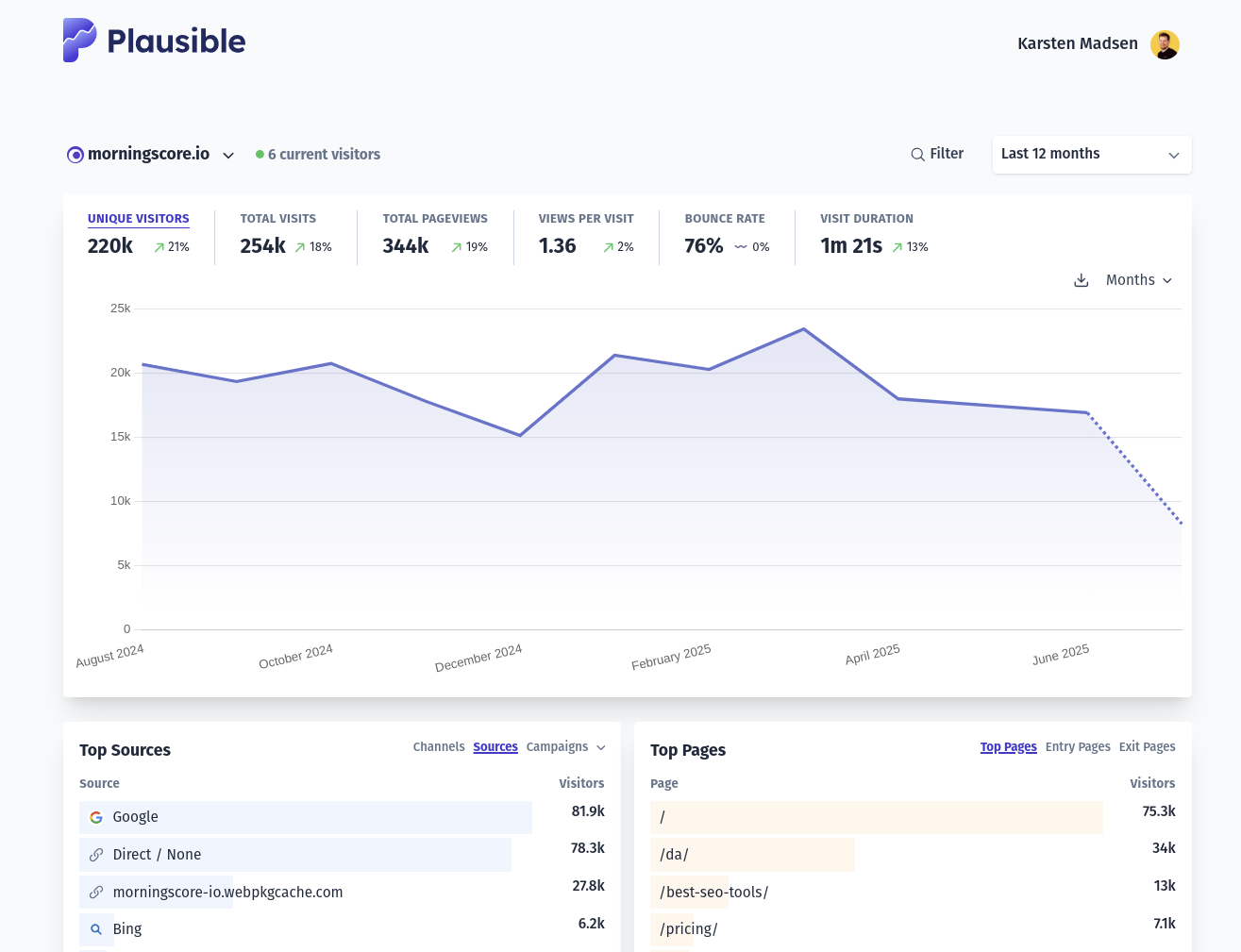 plausible analytics review - Morningscore SEO tool