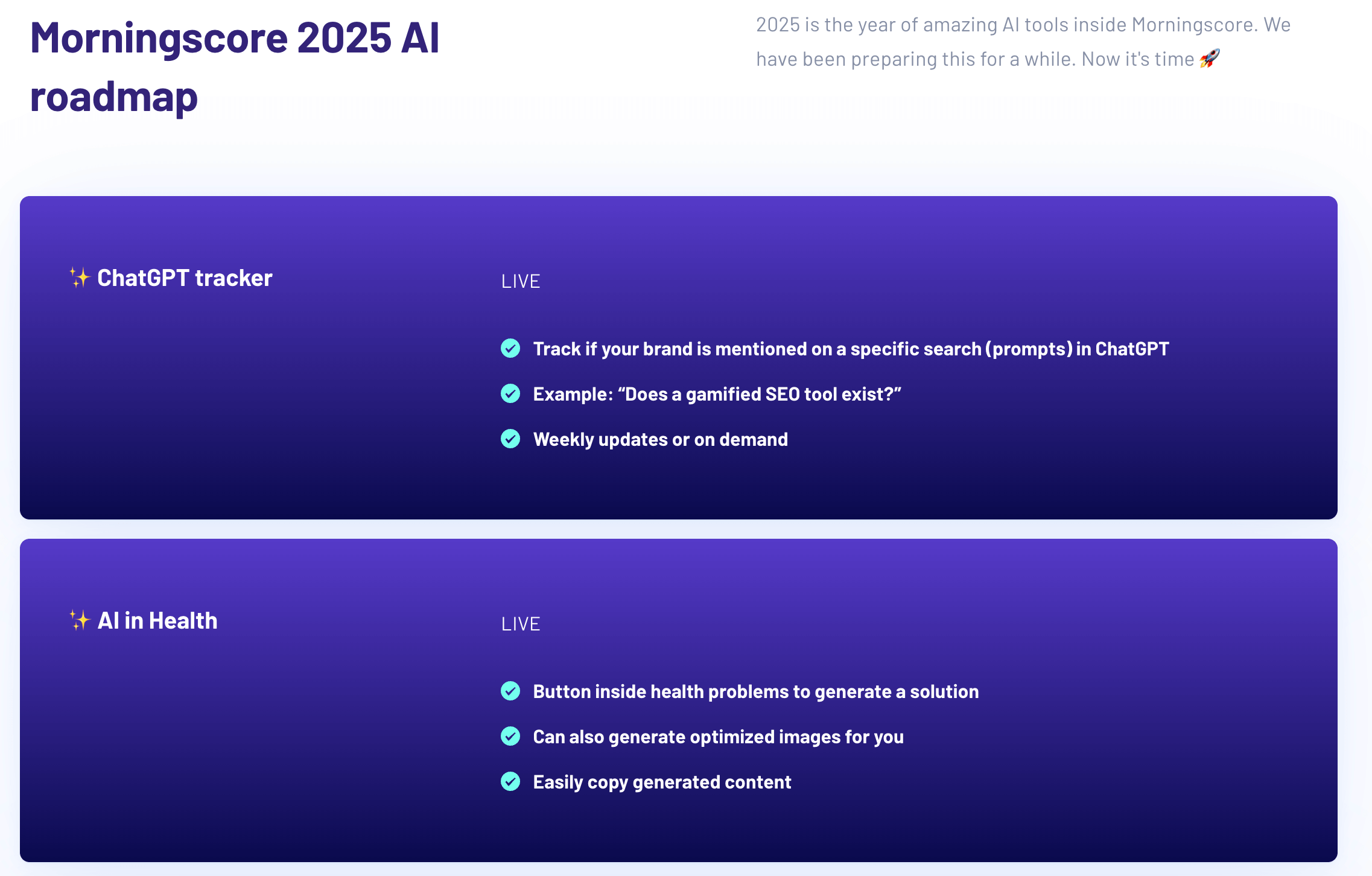 AI roadmap morningscore - Morningscore SEO tool